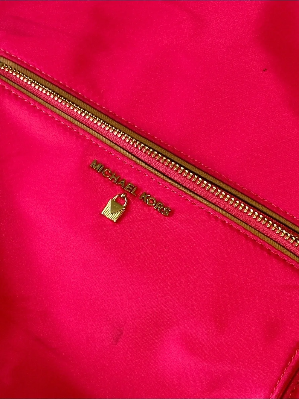 Michael Kors Hot Pink Nylon Backpack with Tan Leather Trim